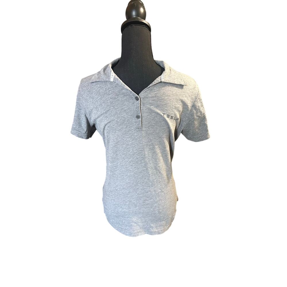 Tesla Gray Short Sleeve Polo Shirt Size L Tech Brand Casual Classic